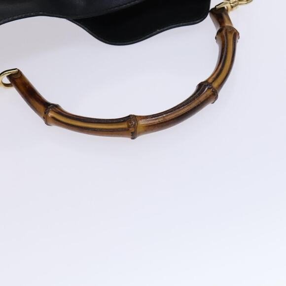 GUCCI Bamboo Hand Bag Leather Black Gold 001 001 - Picture 7 of 16